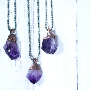 Natural Amethyst necklace | February Birthstone pendant | Handmade crystal jewelry | Copper and sterling necklace | Raw birthstone Necklace