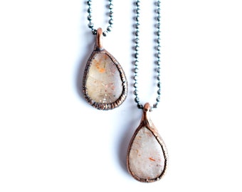 Sonnenstein Kette | Facettierte Sonnenstein Kette | Sonnenstein Schmuck | Tropfen Kristall Halskette | Sonnenstein Anhänger