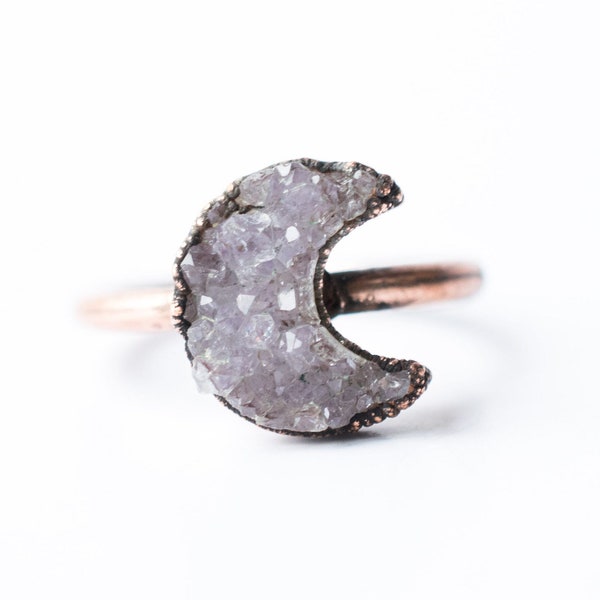 Druzy Moon Ring | Crystal Moon Ring | Moon Ring | Electroformed Moon Ring | Crescent Moon Ring