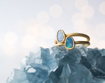 SALE Gold Opal ring | Stacking birthstone ring | Stackable birthstone ring | Natural stone stacking ring | Opal doublet ring | Opal Jewelry