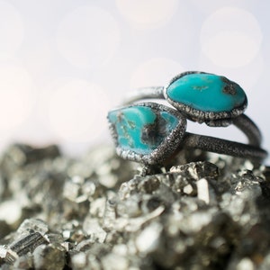 Oxidized silver turquoise ring Raw turquoise stacking ring Turquoise stone ring Nevada turquoise jewelry Organic stone jewelry image 2