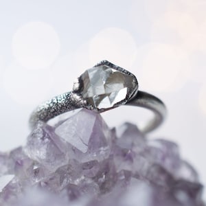 Oxidized silver raw crystal ring | Herkimer diamond ring | Electroformed crystal ring | Crystal quartz ring | Quartz crystal statement ring