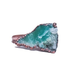 SALE Chrysoprase ring | Raw chrysoprase crystal ring | Green chrysoprase and copper ring | May birthstone ring | May birthstone jewelry