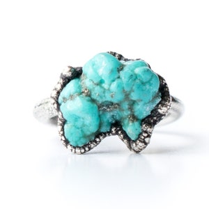Oxidized silver turquoise ring | Raw turquoise stacking ring | Turquoise stone ring | Nevada turquoise jewelry | Organic stone jewelry