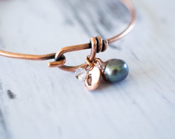 Pearl Bracelet | Dark Pearl Bangle | Freshwater Pearl Jewelry | Organic gemstone jewelry | Copper Bangle | Electroformed Jewelry