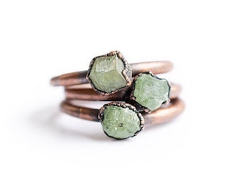 SALE Raw garnet ring | Green Garnet ring | Electroformed Garnet ring | Raw Gemstone ring | Demantoid Garnet | Raw mineral ring