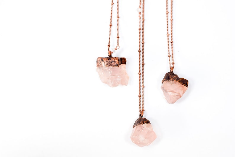 Rose Quartz crystal necklace Electroformed crystal necklace Raw crystal necklace Rose Quartz crystal jewelry image 1