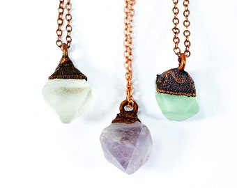 Collar de fluorita en bruto / Joyería de fluorita en bruto / Colgante de cristal de fluorita / Joyería de octaedro de fluorita / Fluorita púrpura / Fluorita verde