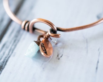Aquamarine crystal bracelet | Aquamarine crystal bangle | Raw crystal bracelet | Bangle bracelet | Copper crystal bracelet