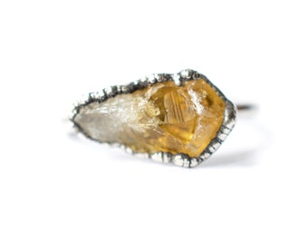 Oxidized Silver Citrine ring | Natural citrine ring | Raw citrine crystal jewelry | November Birthstone Ring | Raw Citrine Ring