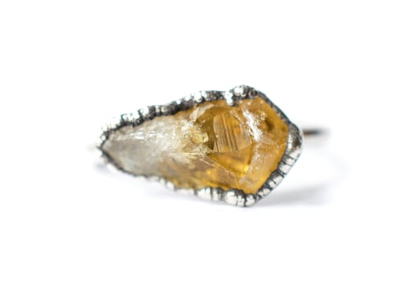 Oxidized Silver Citrine ring | Natural citrine ring | Raw citrine crystal jewelry | November Birthstone Ring | Raw Citrine Ring