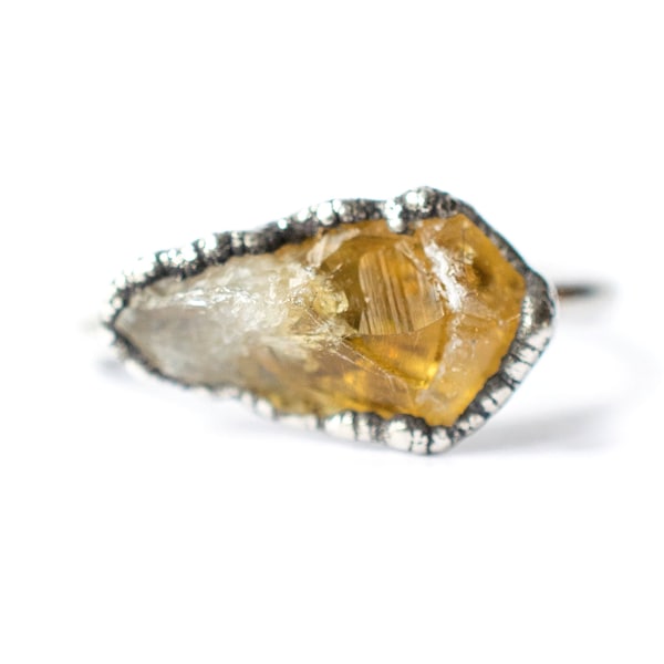 Oxidized Silver Citrine ring | Natural citrine ring | Raw citrine crystal jewelry | November Birthstone Ring | Raw Citrine Ring