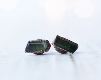 Tourmaline earrings | Stud earrings | Green tourmaline studs | Tourmaline posts | Tiny Green Tourmaline Studs