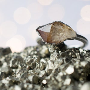 Oxidized Silver Citrine ring | Natural citrine ring | Raw citrine crystal jewelry | November Birthstone Ring | Raw Citrine Ring