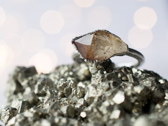 Oxidized Silver Citrine ring | Natural citrine ring | Raw citrine crystal jewelry | November Birthstone Ring | Raw Citrine Ring