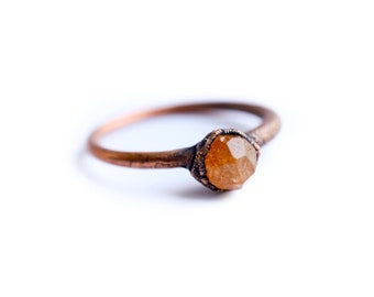 Raw garnet ring | Orange Garnet ring | Electroformed Garnet ring | Raw Gemstone ring | Spessartine Garnet | Raw mineral ring