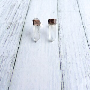 SALE Raw crystal studs Herkimer diamond Tibetan quartz point silver post earrings Raw crystal stud earrings Quartz post earrings image 2