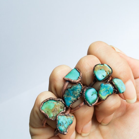 Raw turquoise stacking ring Turquoise stone ring Nevada turquoise jewelry Organic stone jewelry Turquoise nugget ring Mineral ring