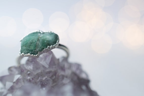 SALE Silver Emerald ring | Rough emerald ring | Raw stone  | Raw emerald jewelry | Raw emerald ring | May birthstone jewelry