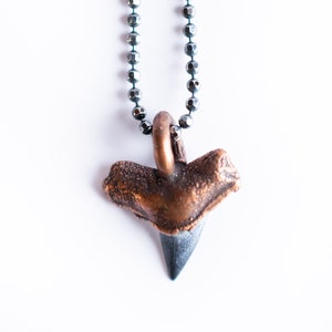 Sharks tooth pendant | Electroformed copper shark tooth pendant | Sharktooth necklace | Copper mako tooth fossil