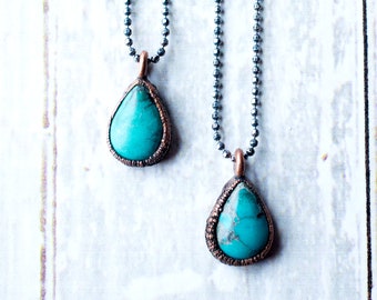 Turquoise teardrop necklace | Raw turquoise jewelry | American turquoise pendant | Nevada turquoise necklace | Rough turquoise jewelry