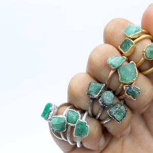 SALE Rough emerald ring | Raw Emerald birthstone ring | Raw stone  | Raw emerald jewelry | Raw emerald ring | May birthstone jewelry