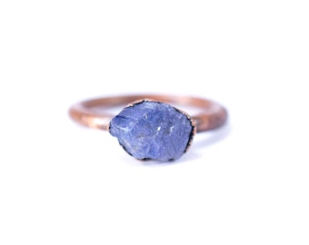 Raw tanzanite ring | Stone stacking ring | Copper & tanzanite stack ring | Electroformed jewelry | Birthstone jewelry | Birthstone Ring