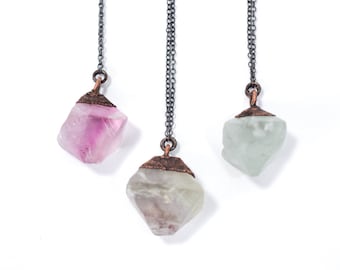 SALE fluorite necklace | Rough fluorite jewelry | Fluorite crystal pendant | Flourite octahedron jewelry | Purple fluorite | Green Fluorite