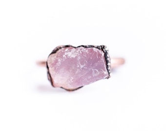 SALE Rose Quartz ring | Raw crystal ring | Electroformed copper crystal ring | Pink Crystal quartz ring | Rose quartz crystal statement ring