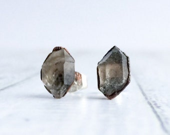 Raw crystal studs | Herkimer diamond earrings | Anthraxolite quartz silver post earrings | Raw crystal stud earrings | Quartz post earrings