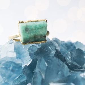SALE Gold Emerald ring | Rough emerald ring | Raw stone  | Raw emerald jewelry | Raw emerald ring | May birthstone jewelry