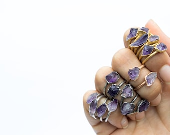 SALE Amethyst ring | Amethyst birthstone  | Stackable amethyst ring| Raw amethyst jewelry | Amethyst stacking ring