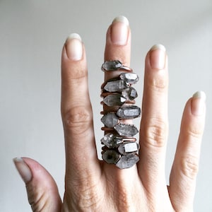 Tibetan crystal ring | Raw anthraxolite crystal ring | Double terminated quartz ring | Crystal quartz ring | Rough stone ring |