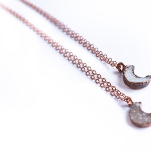Druzy crystal moon necklace Electroformed druzy necklace Raw crystal necklace Dainty moon necklace Moon jewelry image 4