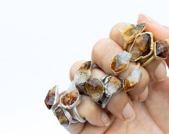 SALE Rough Citrine ring | Natural citrine ring | Raw citrine crystal  | November Birthstone Ring | Genuine Citrine birthstone jewelry |