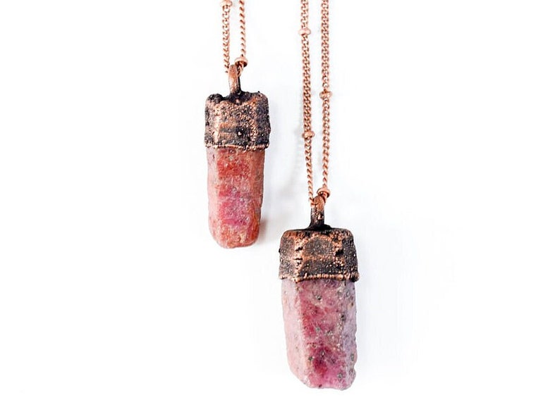 Ruby crystal necklace Raw ruby necklace Raw mineral necklace Ruby gemstone pendant on copper chain Rough ruby crystal pendant image 1