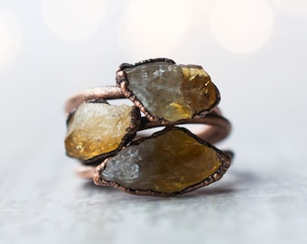 Raw citrine ring | Citrine crystal ring | Citrine and copper ring | Real citrine fashion jewelry | Raw citrine crystal statement ring