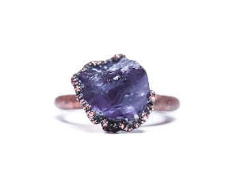 SALE amethyst ring | Amethyst crystal ring | Purple amethyst and copper ring | Rough amethyst jewelry | Raw amethyst crystal statement ring