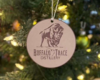 3D Printed Buffalo Trace Christmas Ornament – Bourbon Logo Holiday Décor