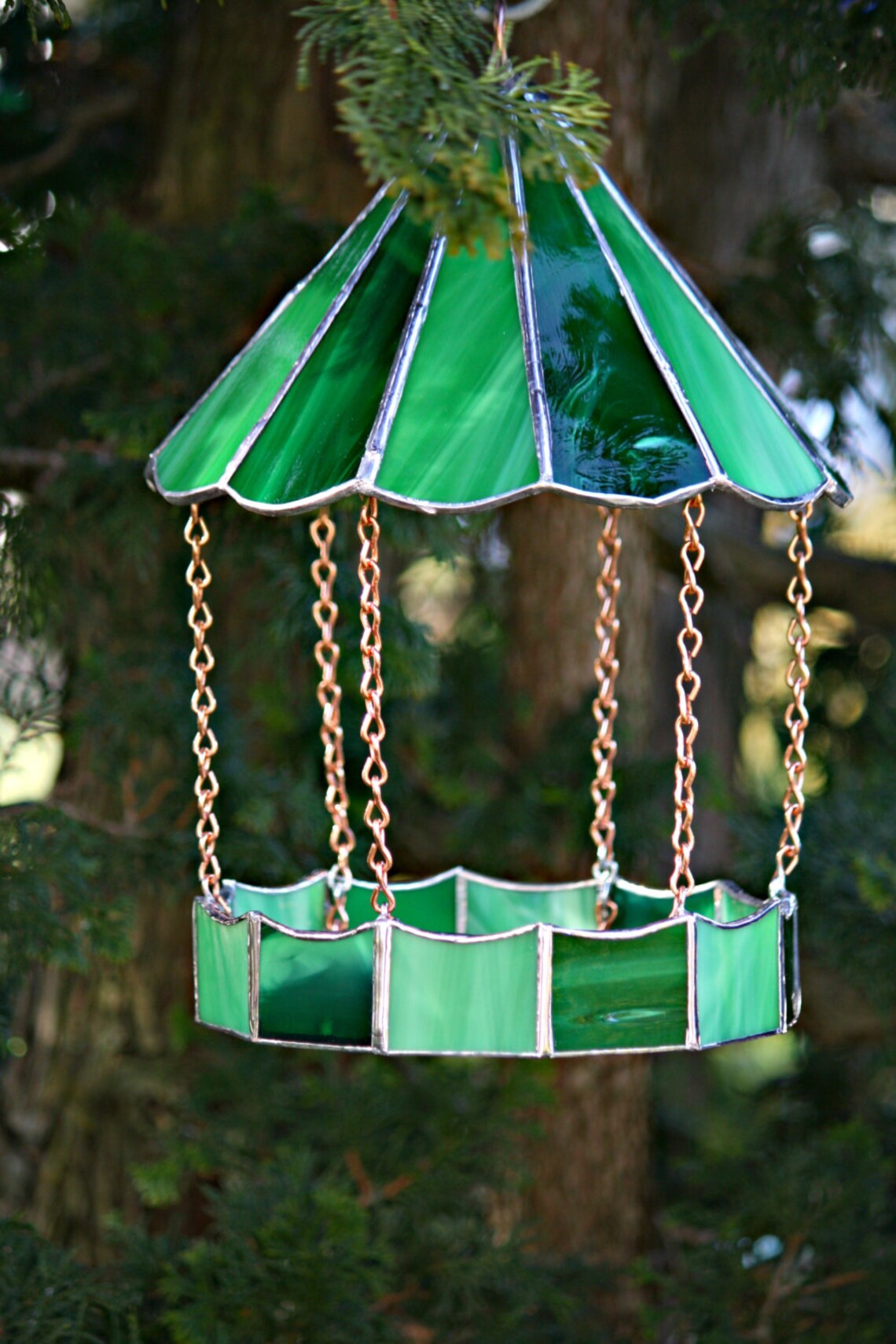 Green Stained Glass Bird FeederFathers Day Gift Outdoor Etsy