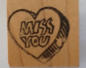 Miss You Candy Hearts Wood Mounted Rubber Stamp vintage Valentine sweets and treats valentine's day