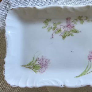Antique Bavarian FL & Co Delicate Rectangular Dish Floral Victorian Vanity Table Pink White Tray Plate Dressing Jewelry Tray Dresser