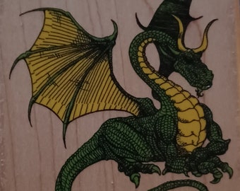 Sello de goma montado en madera de dragón volador mítico de Inkadinkado 4223 P