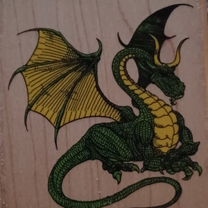 Mythical Mystical Flying  Dragon Wood Mounted Rubber Stamp by Inkadinkado 4223 P