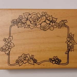 Rose Floral Picture Frame With Extra Large Wood Mounted Rubber Stamp unknown vintage maker fancy journal spot