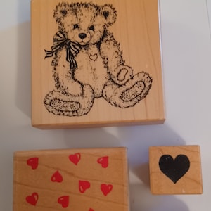 Teddy Bear Heart Be mine Wood Mounted Rubber Stamps Lot PSX Rubber Stamped Stampendous