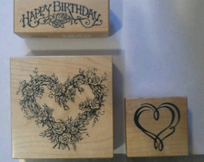 PSX Hearts and Happy Birthday Wood Mounted Rubber Stamps G553 C2237 ...