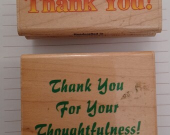 2 Thank You for Your Thoughtfulness Quotes Vintage Wood Mounted Rubber Stamps by Stampabilities & Inkadinkado