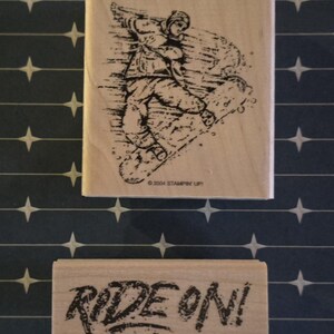 Fahrt auf extrem seltener Satz von 2 Snowboard Winter Schnee Sport Vintage Holz montiert Stempel von Stampin 'Up Hard to Find