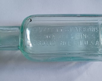 Konstantinos & Barrons Schnürsenkel Schuh-Dressing selten 1895 Aqua Luftblasen Antike Glasflasche 5 "